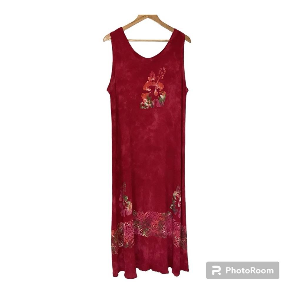 Vintage Hawaiian Gauzy Tropical Floral Maxi Dress Red One Size
